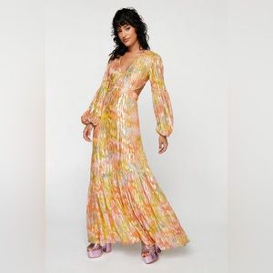 Nasty Gal Metallic Blurred Floral Open Back Maxi Dress